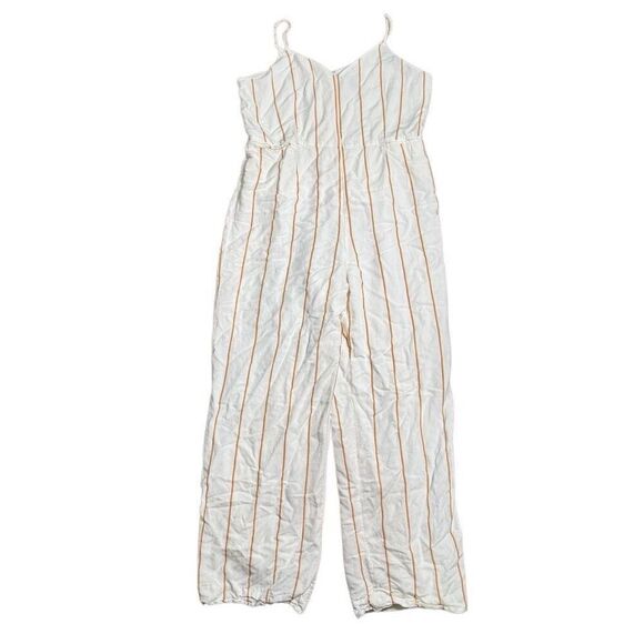 Anthropologie The Essential Jumpsuit Linen Blend Cream striped women’s Size 8 - Picture 2 of 9